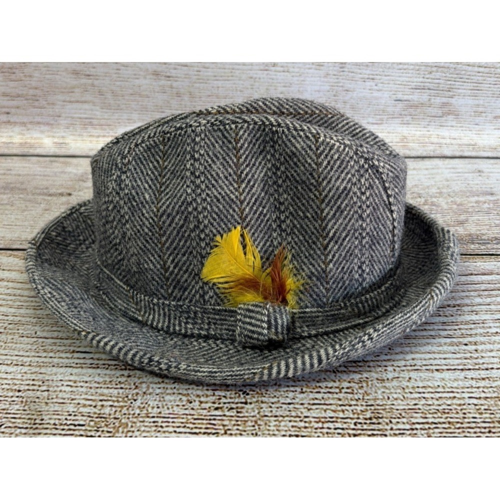 Artel Hat With Pedigree Gray Tweed Feather Fedora Vintage Made USA Size Medium
